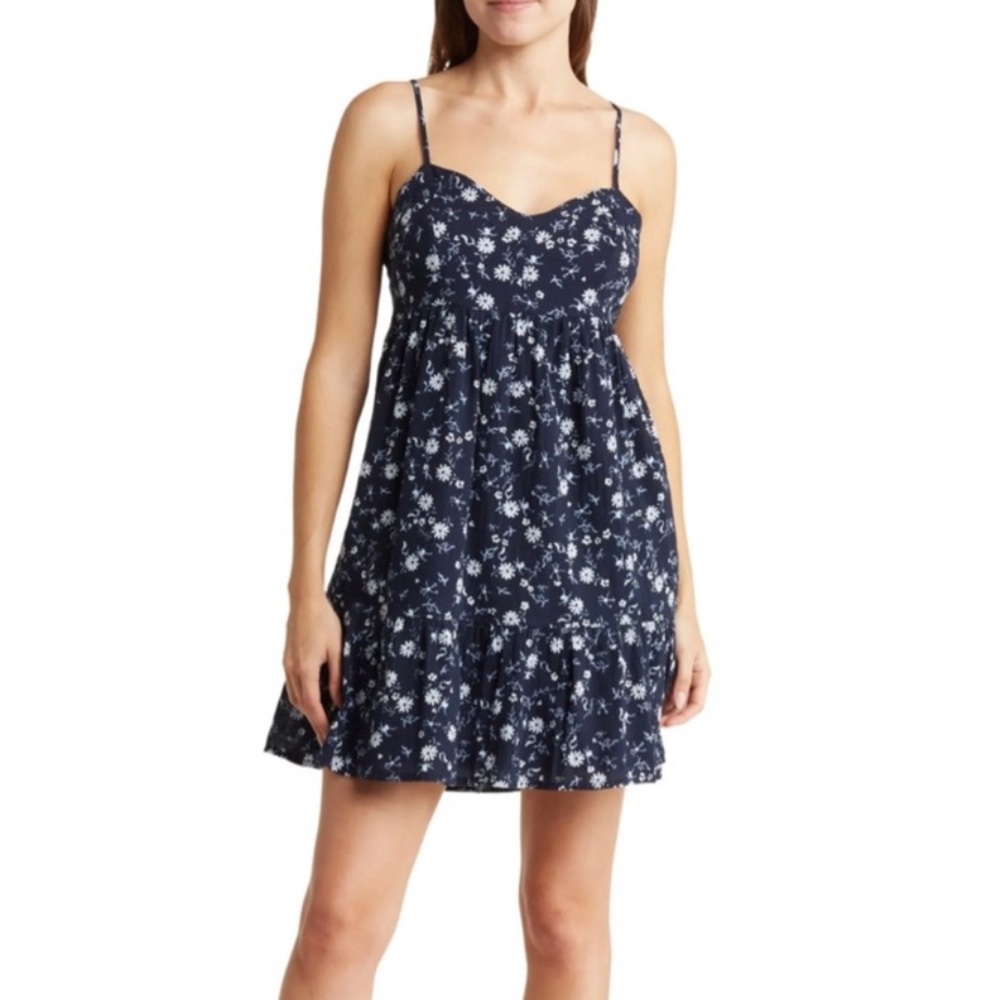 Abound Cotton Babydoll Minidress, color Navy Floral, size L Large
